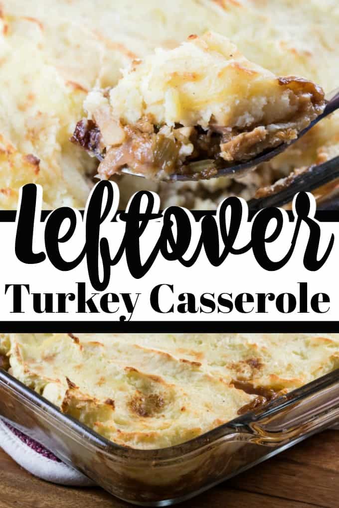 This Leftover Turkey Casserole is given new life with delicious puffy mashed potatoes. #casserole #leftoverturkey #stuffing #leftovers