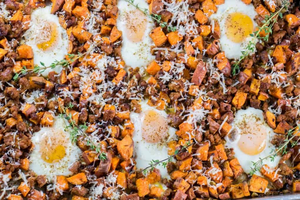 Overhead shot of sweet potato hash