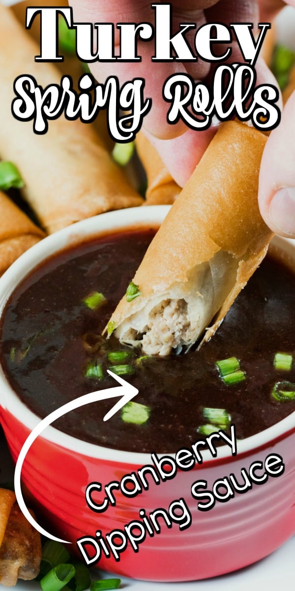 These Turkey Spring Roll Recipe with a Cranberry Dipping Sauce is perfect for the holidays for entertaining. #TurkeyTraditions #turkey #springrolls