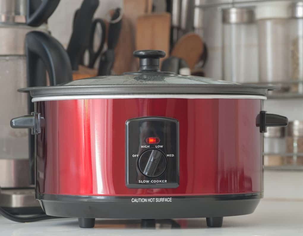Red Slow Cooker on a counter