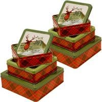 Christmas Nesting Tins with Window for Cookie, Candy or Other Gifts, Square Shape (Christmas Plaid, 6-Count)