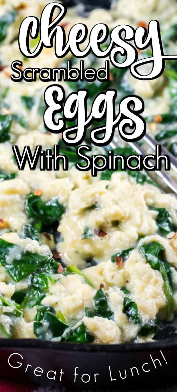 This easy meal of Cheesy Scrambled Eggs with Spinach is short on time but big on taste. Perfect fill in meal for the holidays!! #RecipesThatGive #scrambledeggs #Spinach #Parmesan #ad