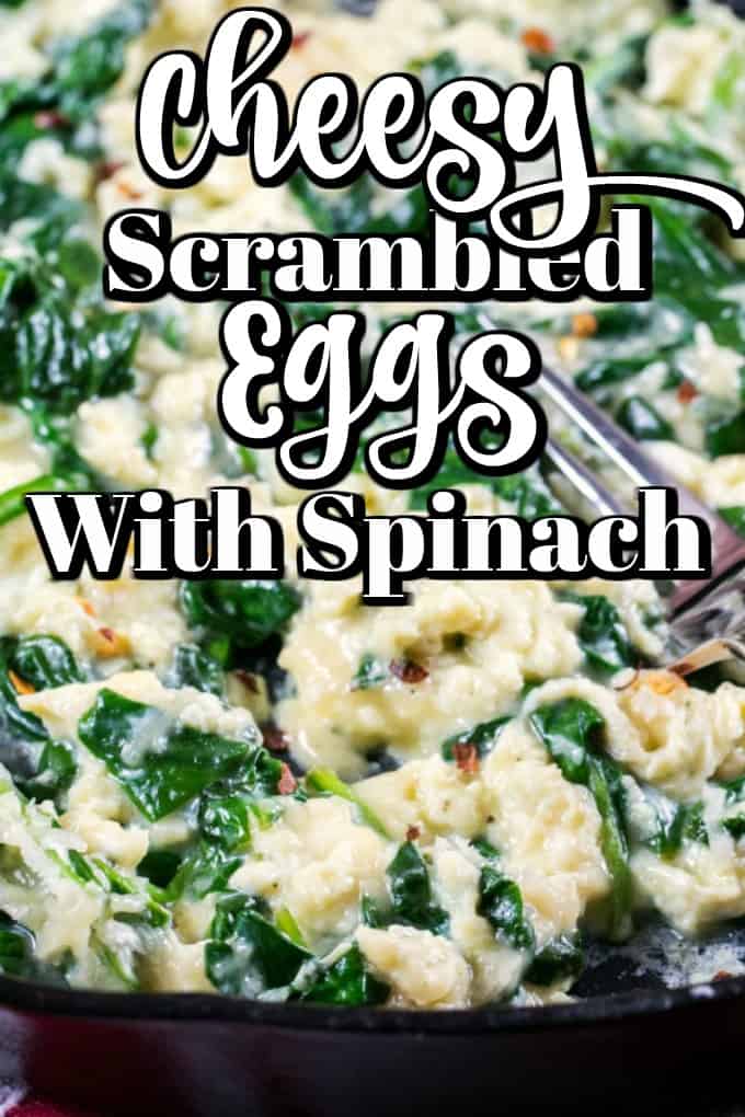 This easy meal of Cheesy Scrambled Eggs with Spinach is short on time but big on taste. Perfect fill in meal for the holidays!! #RecipesThatGive #scrambledeggs #Spinach #Parmesan #ad