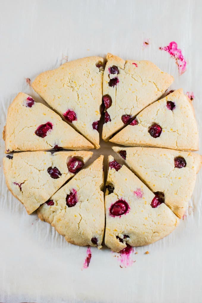 An overhead shot of cranberry orange scones