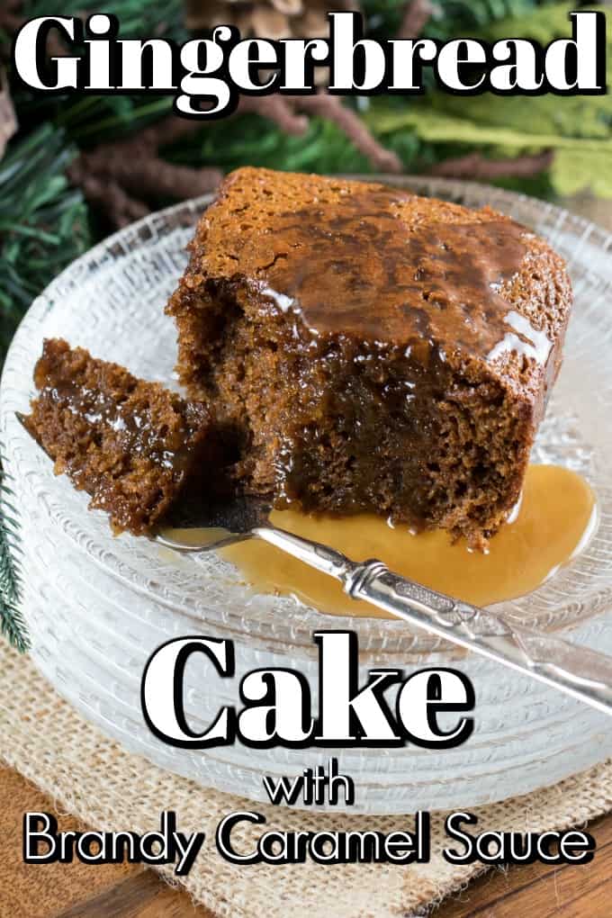 This Warm Gingerbread Cake with Calvados (apple brandy) Caramel Sauce will be a hit for the holidays. Luxurious and delicious you will want a second slice!! #gingerbread #cake #caramelsauce