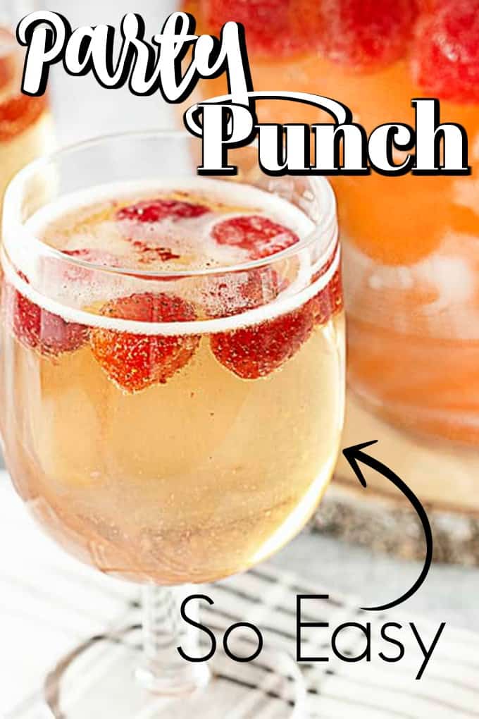 The Strawberry Champagne Party Punch Recipe will be a hit at any gathering. It takes just a couple of minutes to make!! #partypunch #strawberrychampagne