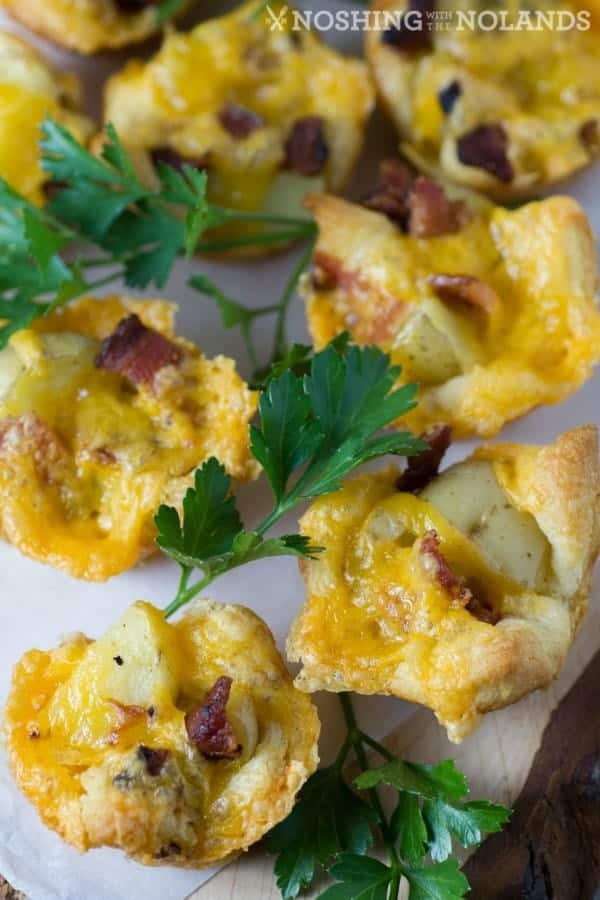 Potato, bacon and cheese in a small puff pastry tart