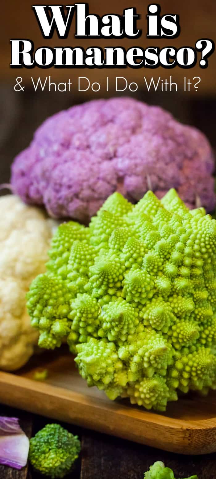 Romanesco with cauliflower and purple cauliflower on a wooden bowl