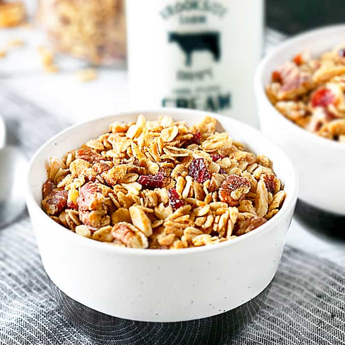 Close up of homemade granola in a bowl