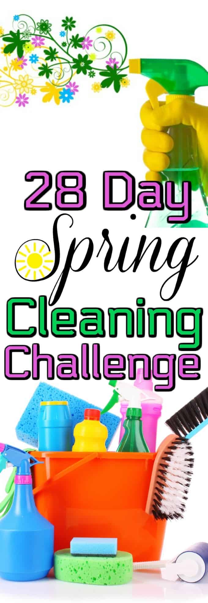 28 Day Spring Cleaning Challenge has a free printable to help with your spring cleaning checklist. Open the windows and let the deep cleaning start! #springcleaning #challenge