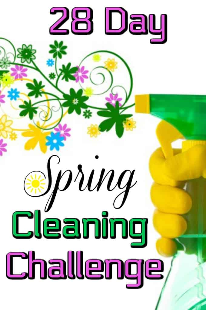 28 Day Spring Cleaning Challenge has a free printable to help with your spring cleaning checklist. Open the windows and let the deep cleaning start! #springcleaning #challenge