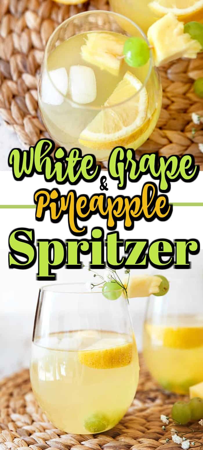 This White Grape and Pineapple Spritzer is a deliciously simple mocktail drink for adults. Perfect for spring and summer entertaining! #mocktail #spritzer