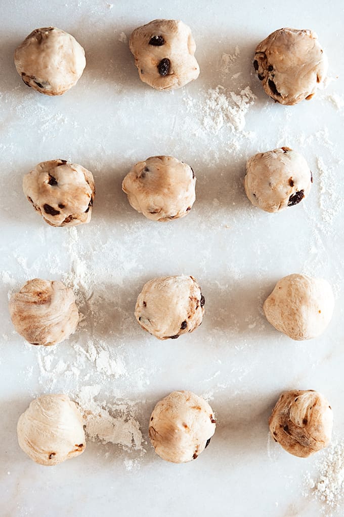 Hot crossed buns dough balls for baking