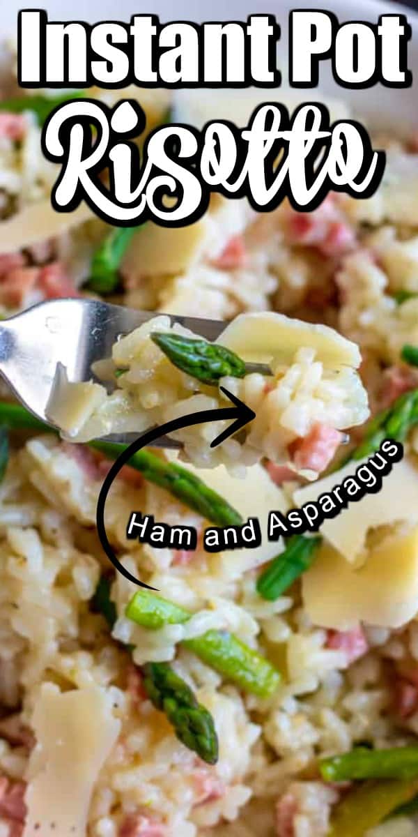 This Parmesan cheese risotto recipe is made easily in the Instant Pot. It has the addition of flavorful ham and spring asparagus to make it perfect for this time of year. #risotto #instantpot