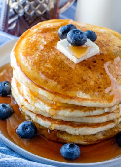Stack of blueberry buttermilk pancakes