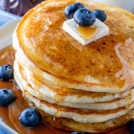Stack of blueberry buttermilk pancakes