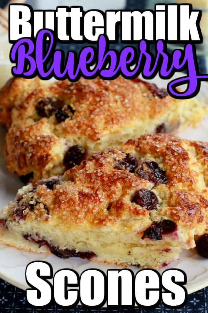 Golden baked to perfection, the Buttermilk Blueberry Scones recipe has a tender, flaky inside bursting with juicy blueberries. #scones #blueberryscones