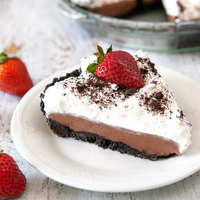 Slice of Chocolate Pudding Pie on a plate