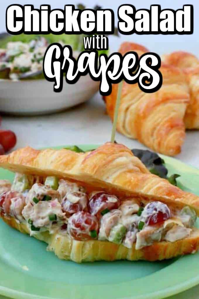 This simple recipe for Chicken Salad with Grapes can't be beat for a delicious easy salad for sandwiches or on its own. Enjoy a great combination of chicken, grapes, and celery to make a refreshing meal. #chickensalad #grapes #sandwiches
