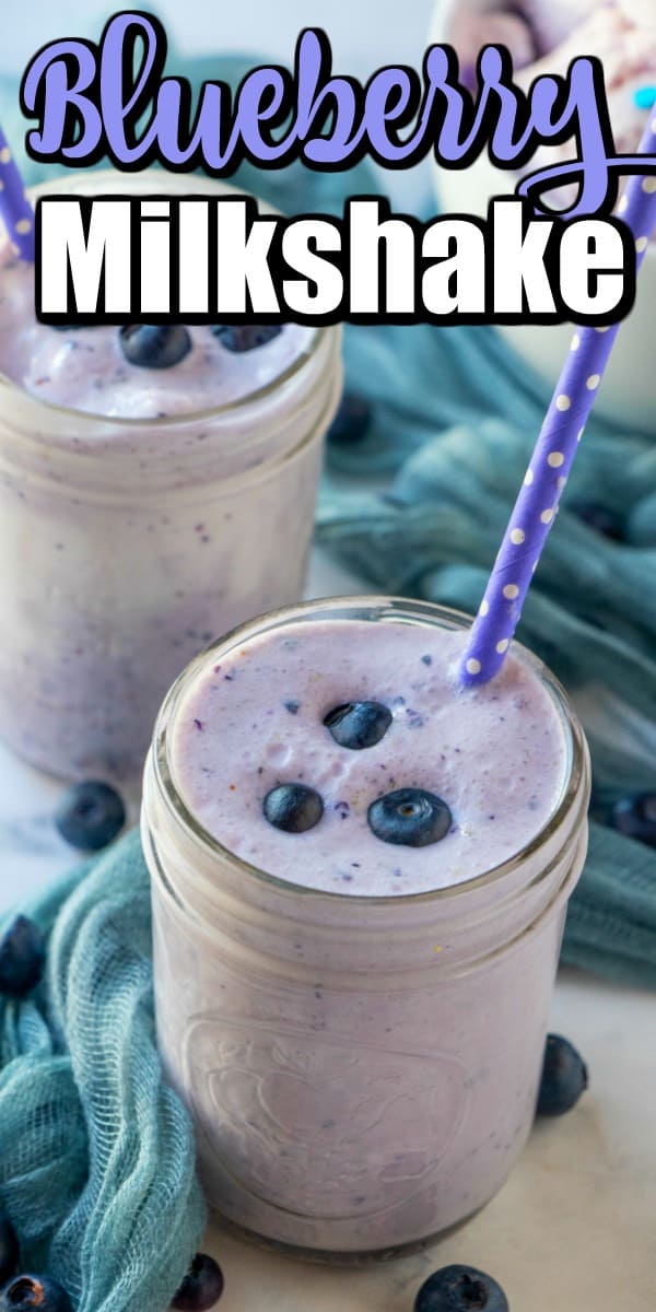 This Blueberry Milkshake is perfection using either fresh blueberries or frozen blueberries. Great way to eat your berries in the summer!! #blueberrymilkshake #blueberries #milkshake