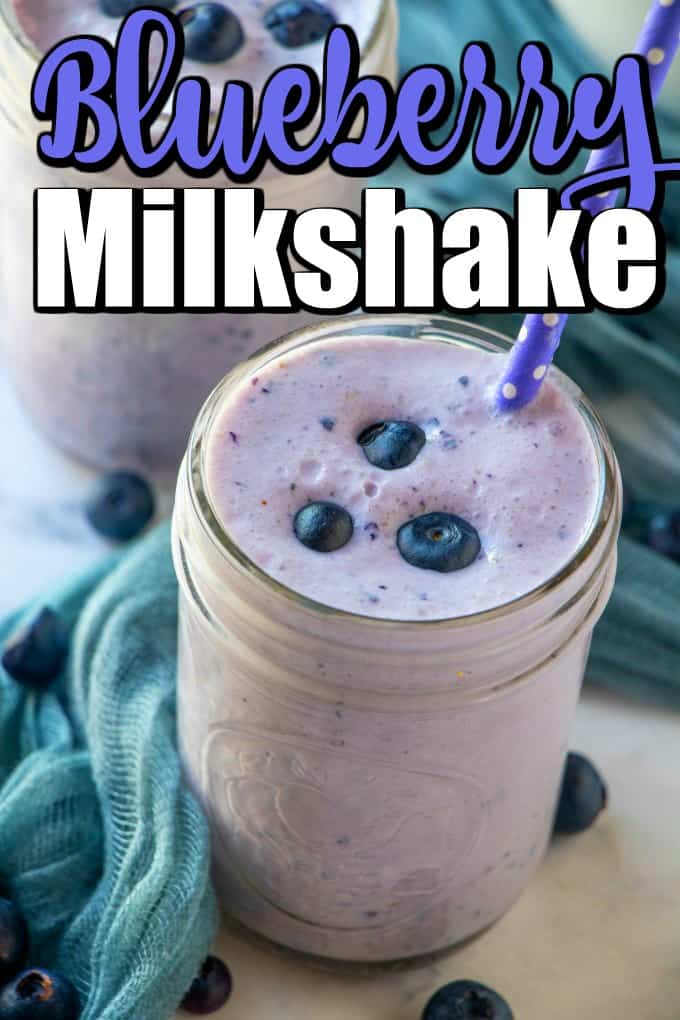 This Blueberry Milkshake is perfection using either fresh blueberries or frozen blueberries. Great way to eat your berries in the summer!! #blueberrymilkshake #blueberries #milkshake