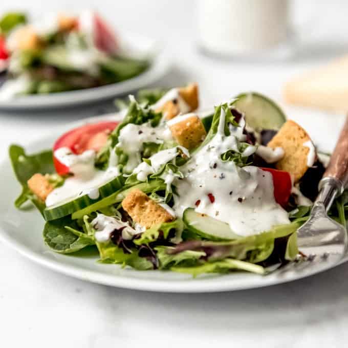 Plate of salad with Parmesan Peppercorn Dressing