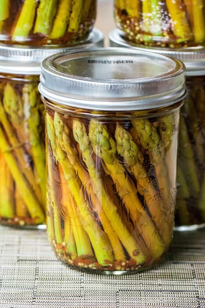Spicy Pickled Asparagus in jars