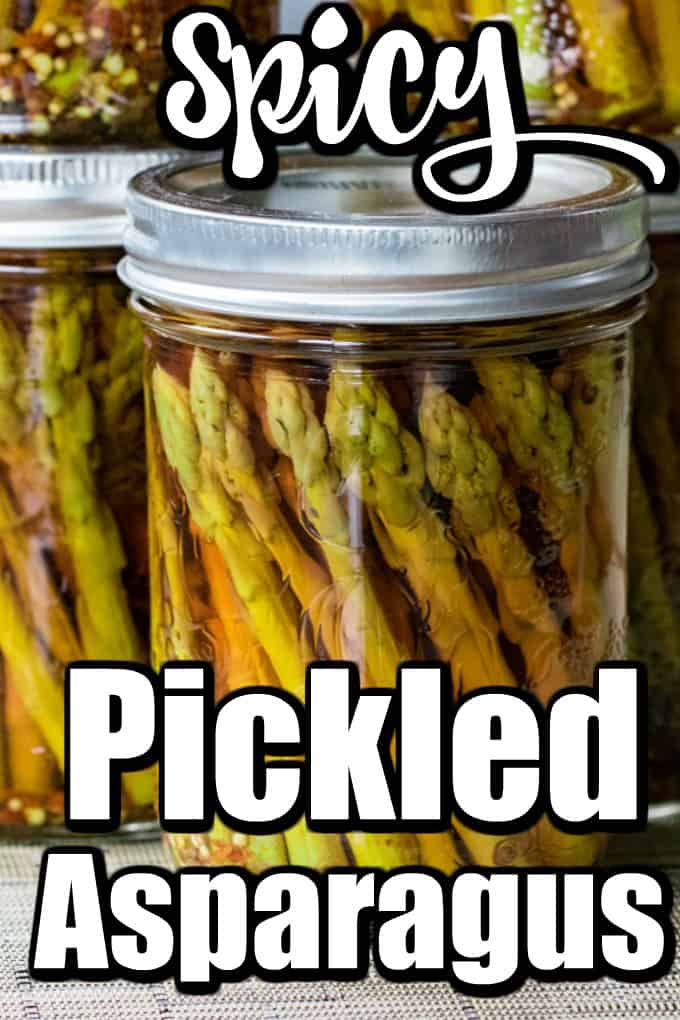 These Spicy Pickled Asparagus are easy to can and help preserve great spring asparagus. They are excellent in a Bloody Mary, Caesar, with a charcuterie or cheese board or just straight out of the jar. #pickledasparagus #asparagus