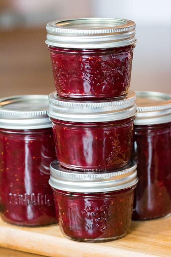 Stacked jar of Strawberry Rhubarb Jam