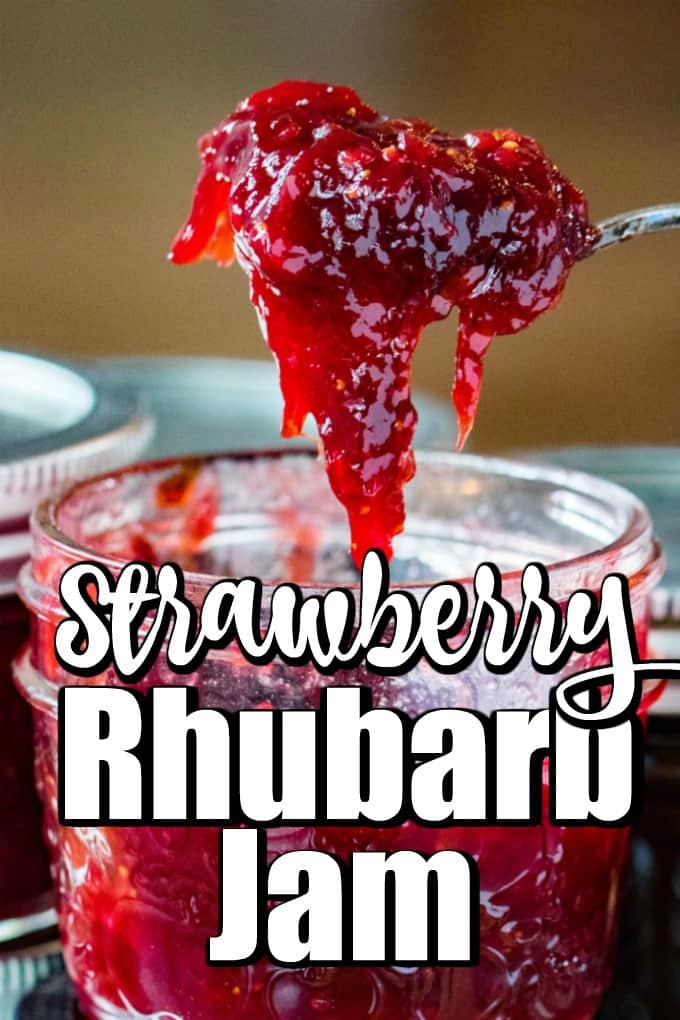 This amazing Strawberry Rhubarb Jam is easy to make with 4 ingredients and doesn't need any pectin to thicken. The sweet strawberries pair gorgeously with the tart rhubarb. #jam #strawberryrhubarb