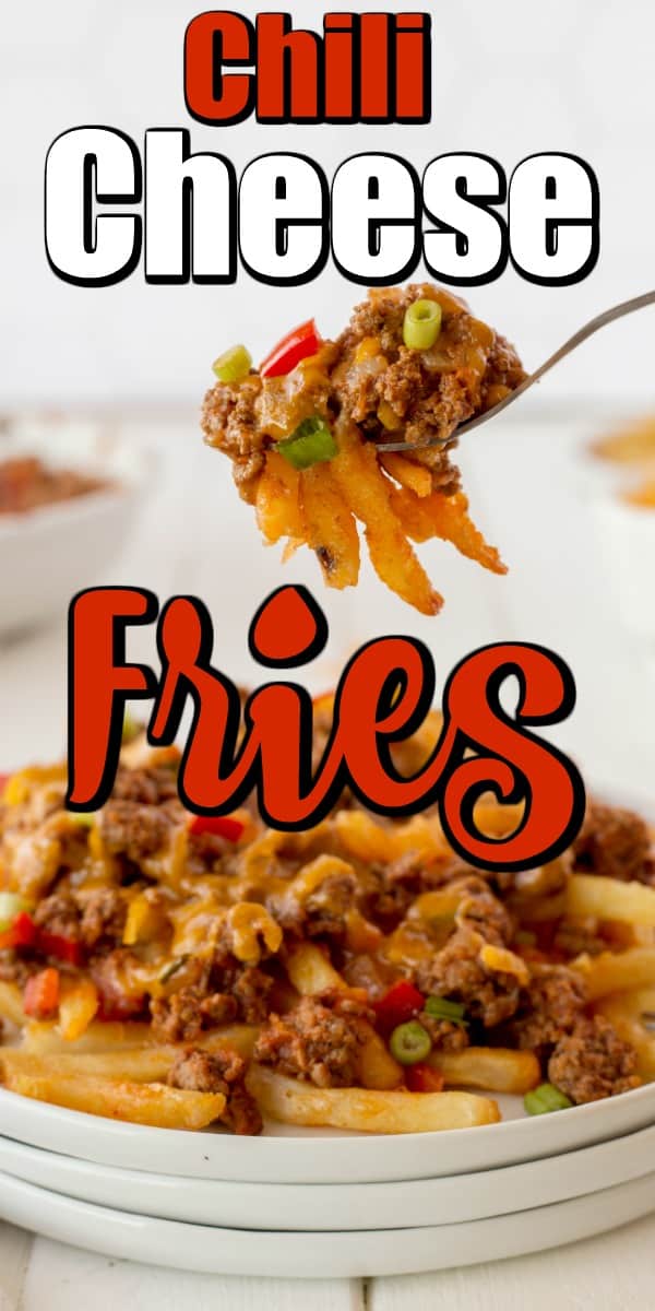 Fast homemade chili and cheese on top of crispy fries will have everyone asking to make these Chili Cheese Fries again and again. #chilicheesefries #chili #fries