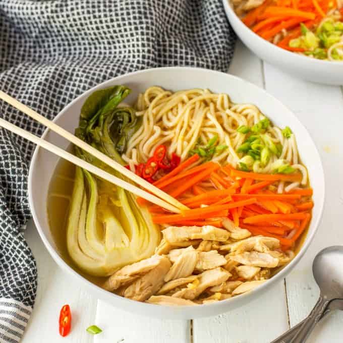 Bowl of noodle soup with chopsticks