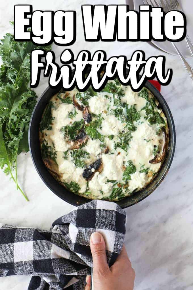 This nutritious egg white frittata is going to wake up your taste buds! Made with healthy ingredients such as the egg whites, kale and mushrooms, the goat cheese is the extra flavour that brings it all together. #frittata #eggwhitefrittata