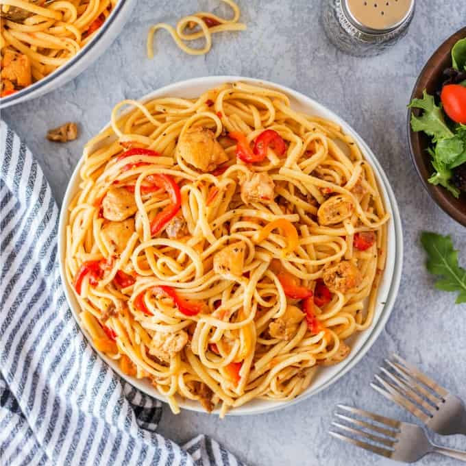 Overhead shot of pasta on a plate