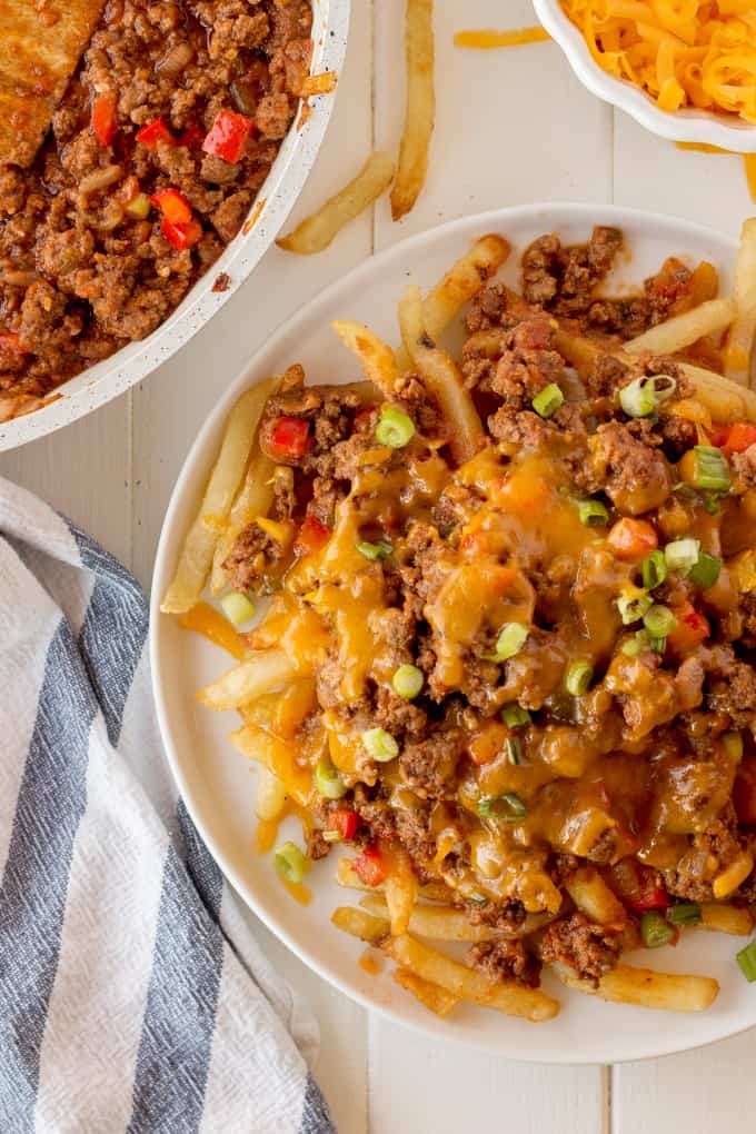 Overhead shot of Chili Cheese Fries