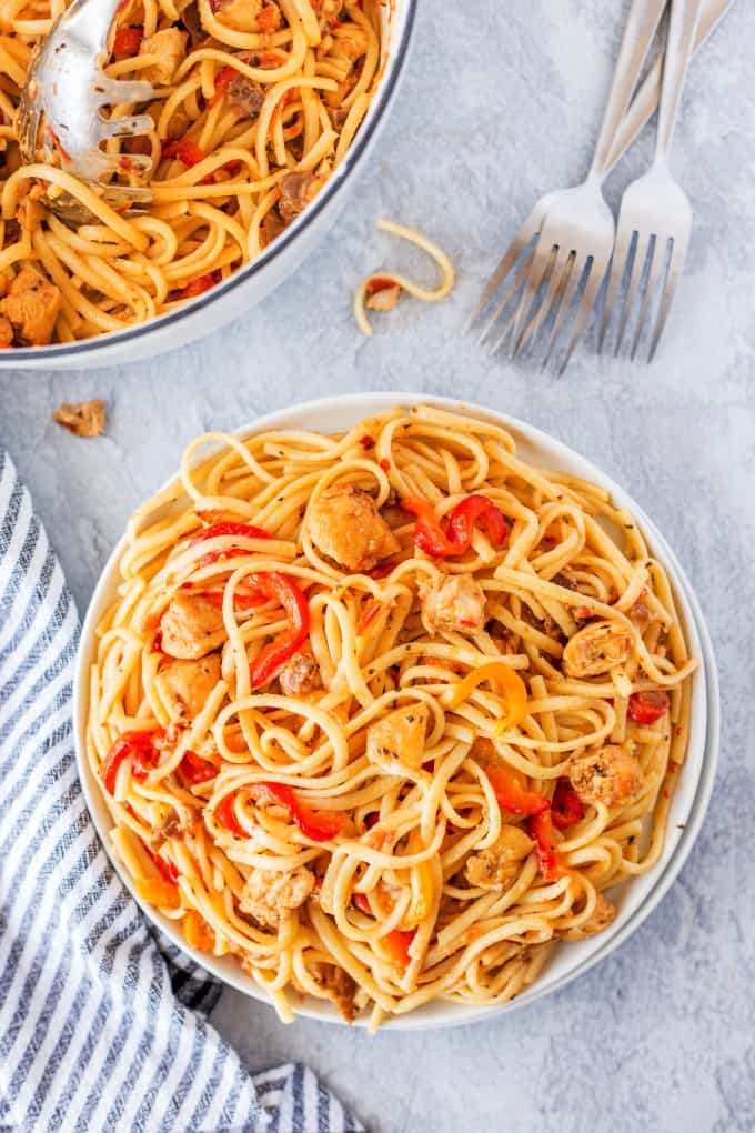 Overhead shot of pasta on a plate