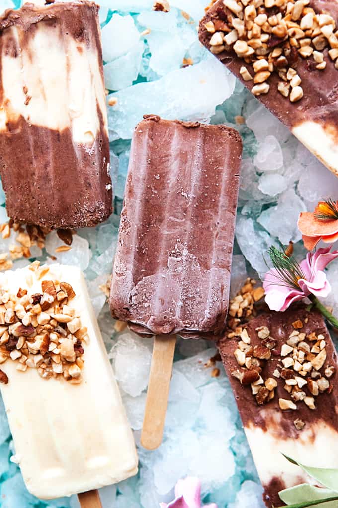 Vanilla and Chocolate Pudding Pops on Ice