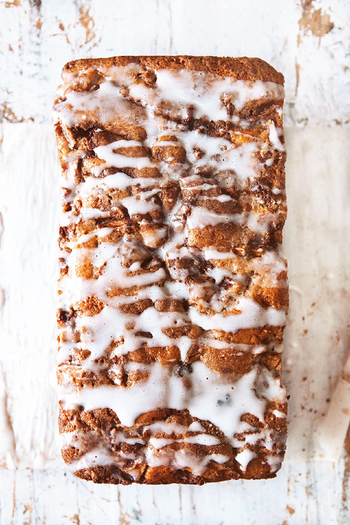 Overhead shot of apple fritter bread. 