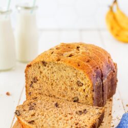 Sliced Super Easy Bread Machine Banana Bread to show the inside..