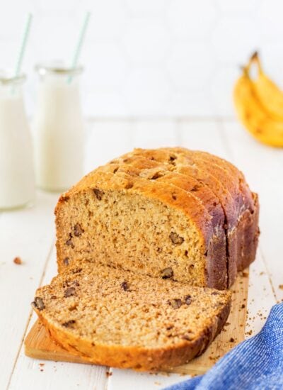 Sliced Super Easy Bread Machine Banana Bread to show the inside..