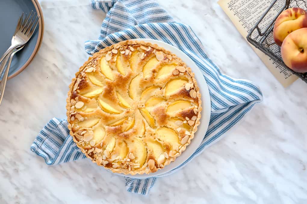 Overhead shot of peach pie