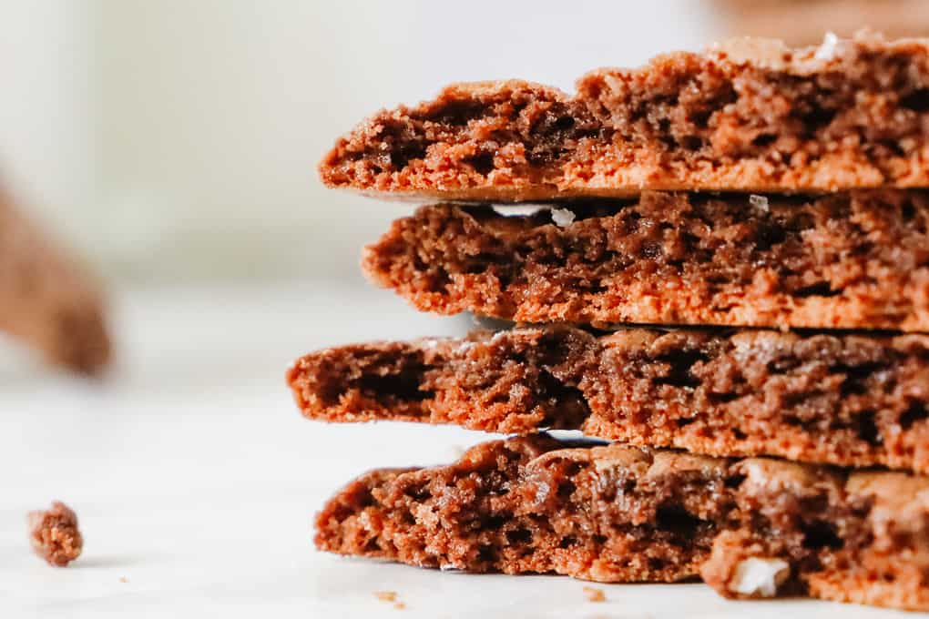 Brownie Cookies broke in half and stacked. 