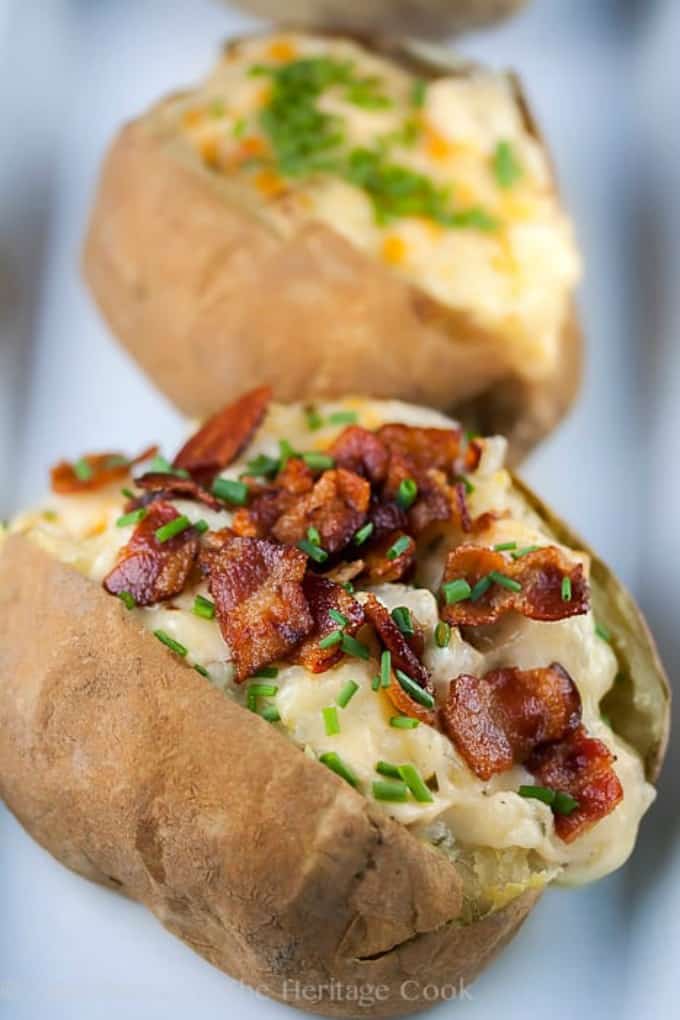 Close up of Basil Chicken and Bacon Stuffed Potatoes