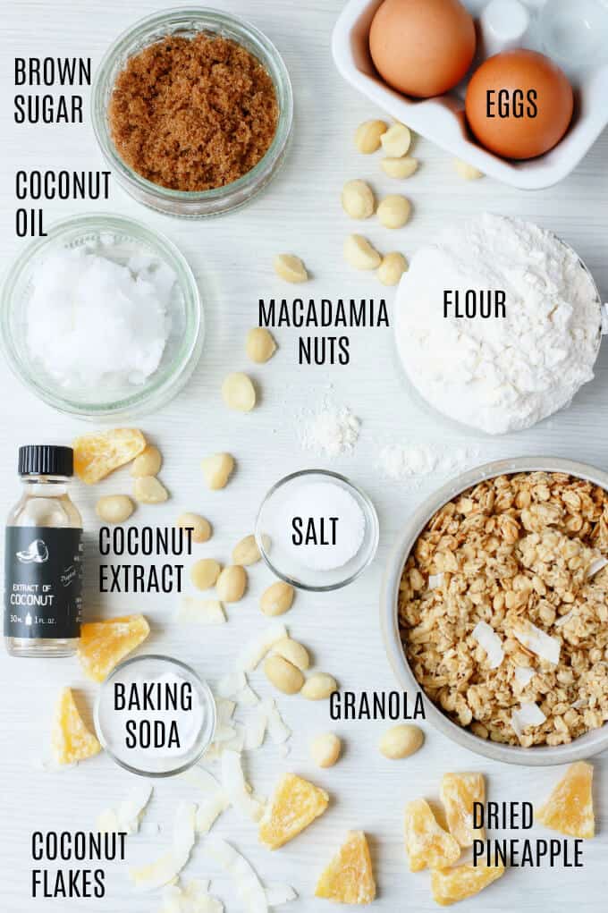 Labelled ingredients photo for Tropical Coconut Chewy Granola Cookies