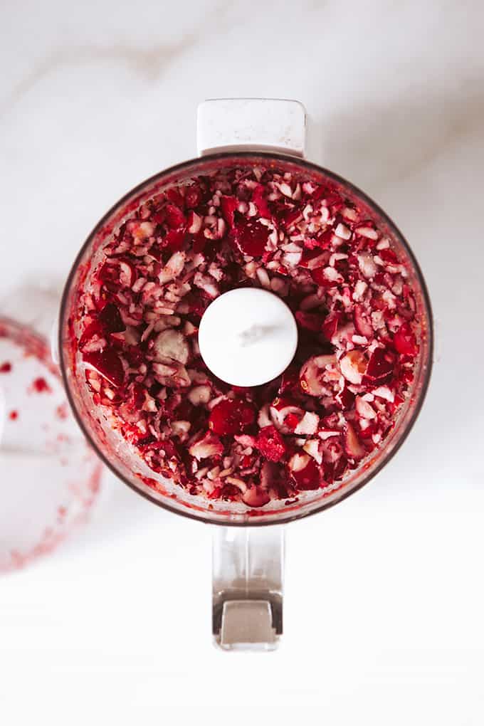 Chopped cranberries for a cranberry cheesecake 