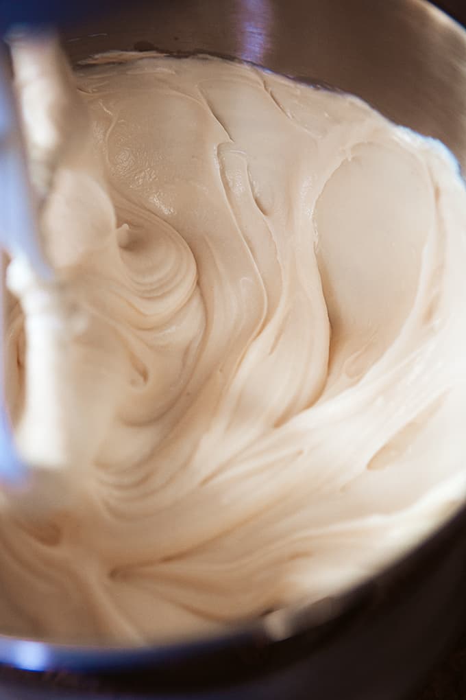 White Chocolate Cheesecake batter being mixed