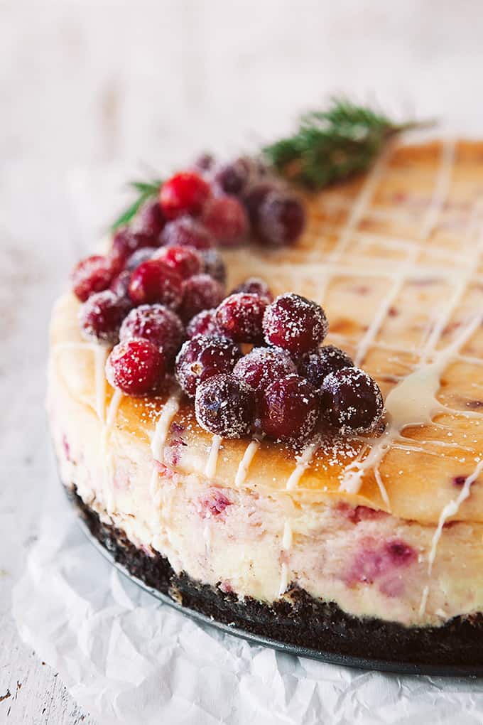 Sugared Cranberries on a cheesecake