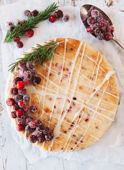 Cranberry White Chocolate Cheesecake hero.