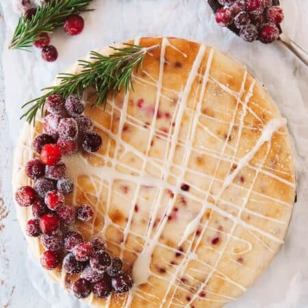 Cranberry White Chocolate Cheesecake hero.