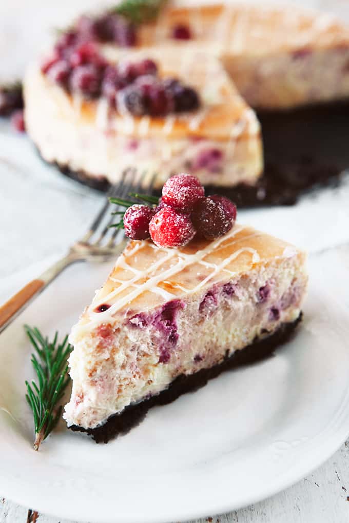Slice of Cranberry White Chocolate Cheesecake
